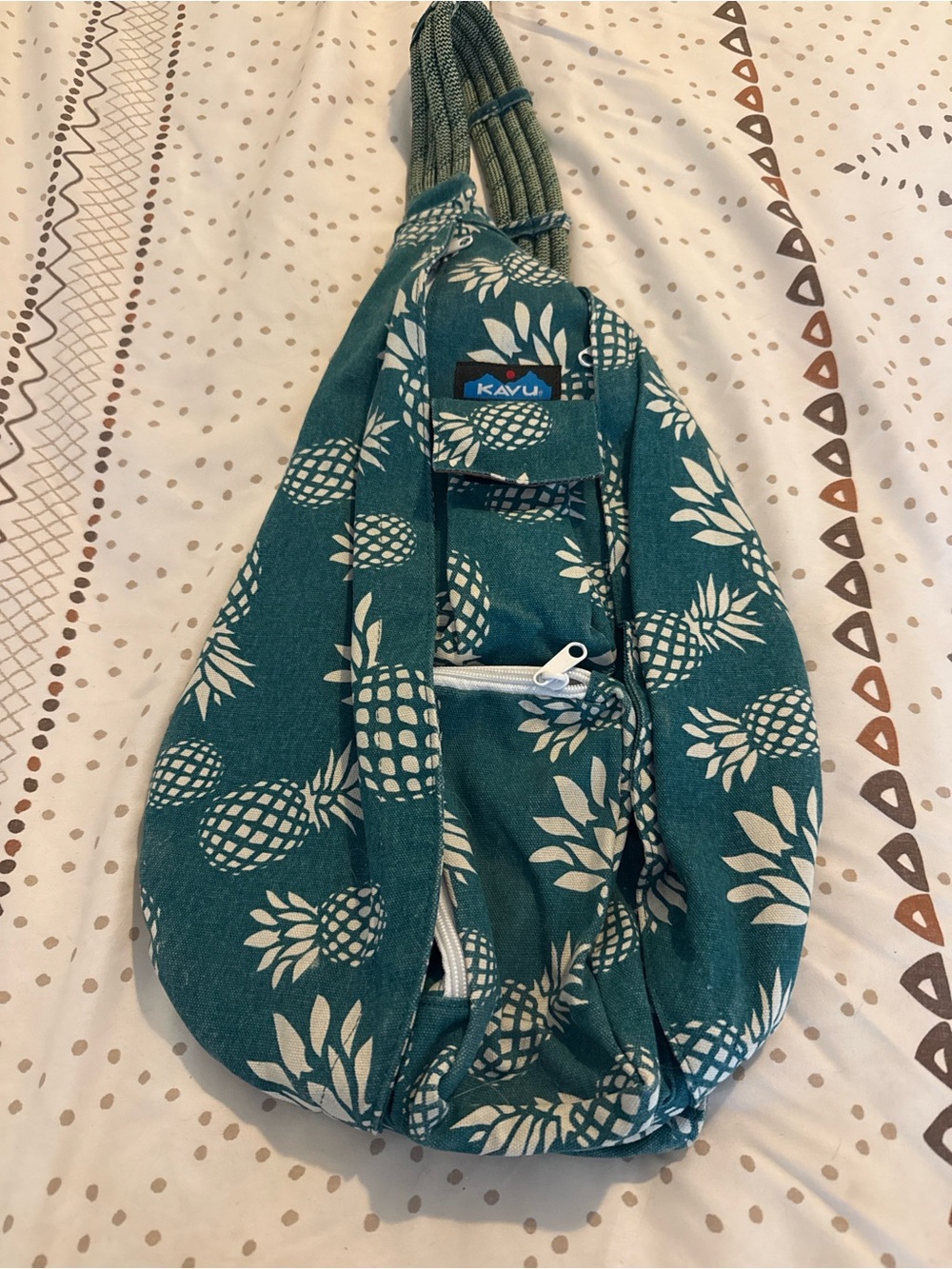 Kavu Teal Pineapple Sling Bag with White Print